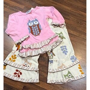 Retro vibe girls Owl outfit size 2/3T bell bottom flare. Hippy girl, stylish fun